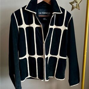 Vintage Suede Bomber Jacket | Black & Cream Graphic Panels